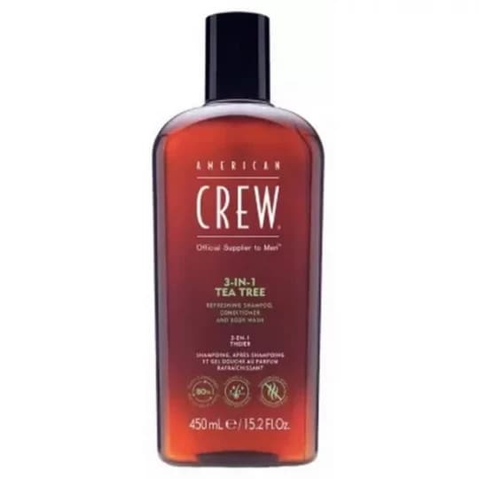 American Crew 3-En-1 Arbre à Thé Shampooing Après-Shampooing & Gel Douche pour Cheveux et Corps 450 ml