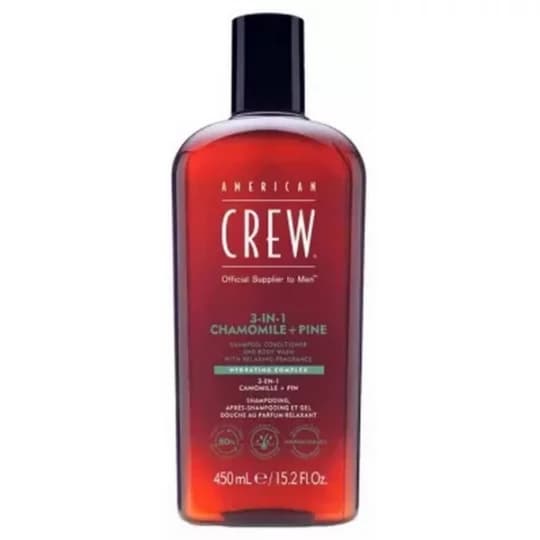 American Crew 3-En-1 Camomille et Pin Shampooing Après-Shampooing & Gel Douche pour Cheveux et Corps 450 ml