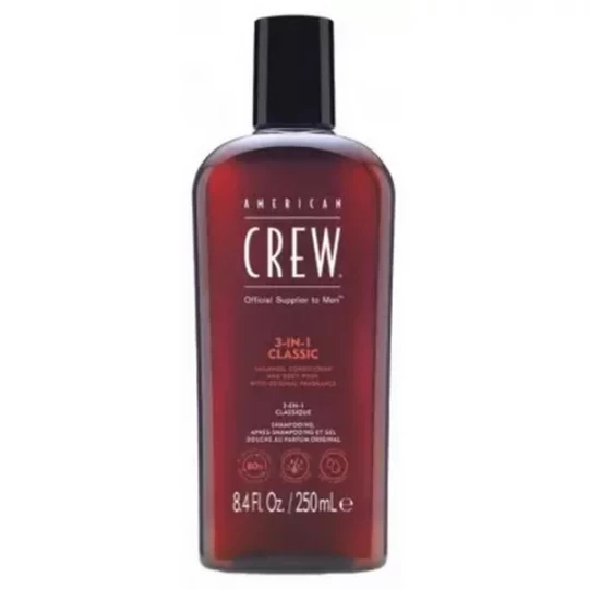 American Crew 3-En-1 Shampooing Après-Shampooing & Gel Douche pour Cheveux et Corps Revitalisant Hydratant et Apaisant 250 ml